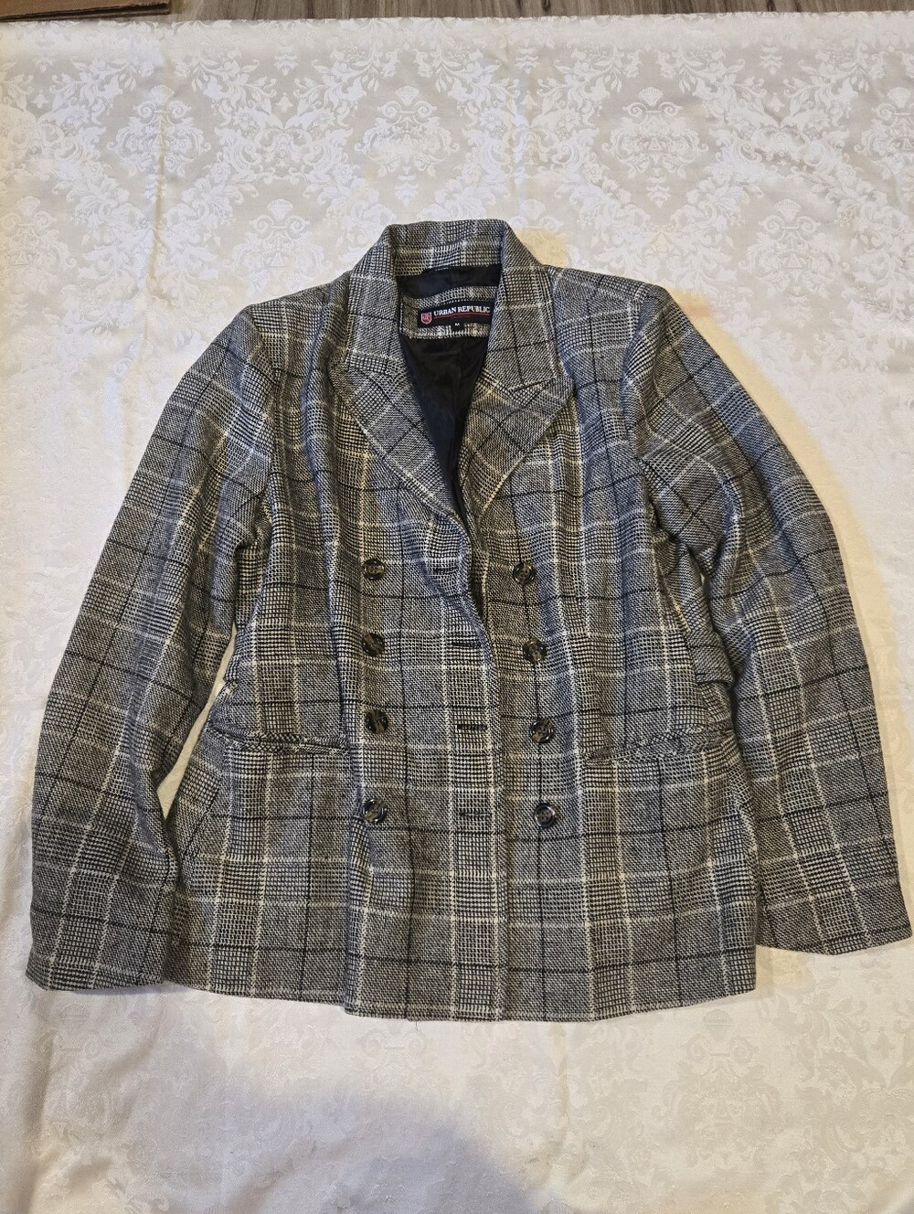 Urban Republic Black and Gray Plaid Double-Breasted Blazer